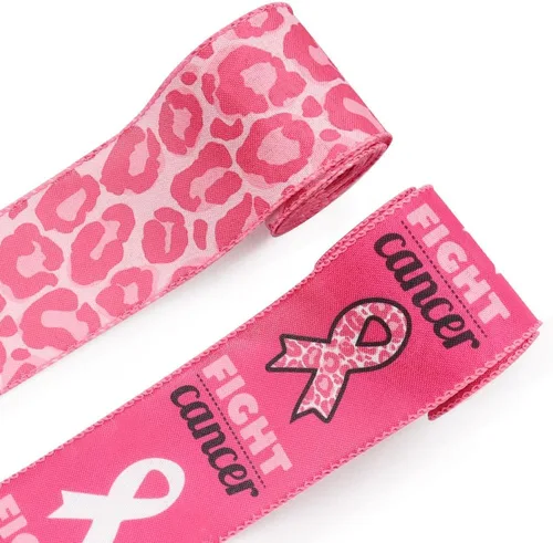 Estivaux 2 rollos de cintas de concientización sobre el cáncer de mama para manualidades, cinta de borde con alambre de salud mental, cinta de Lucha