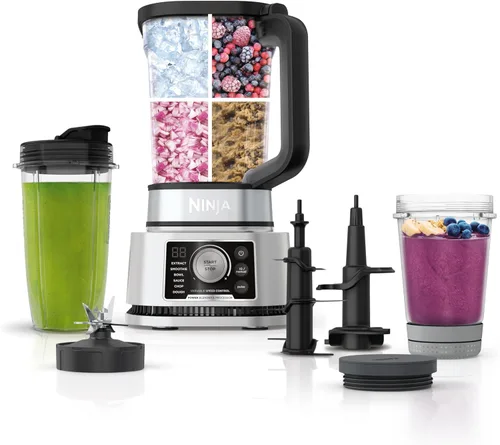 Ninja Licuadora para cocina | Sistema combo procesador de alimentos | Fabricante de batidos y extractor de nutrientes | 6 funciones para tazones,