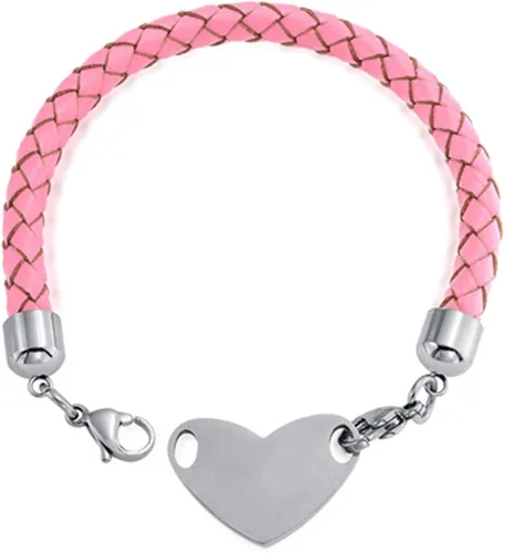 Miniatura 3 de Pulsera de piel trenzada rosa con identificación de alerta médica, personalizable, de acero inoxidable