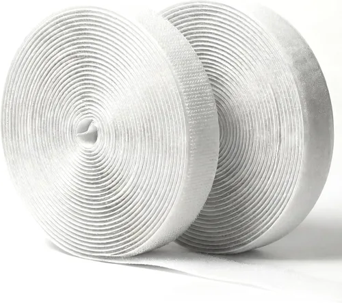 Tiras blancas de velcro (26 pies x 0.75 pulgadas) con adhesivo, doble rollo de cinta autoadhesiva resistente con respaldo, cinta autoadhesiva de