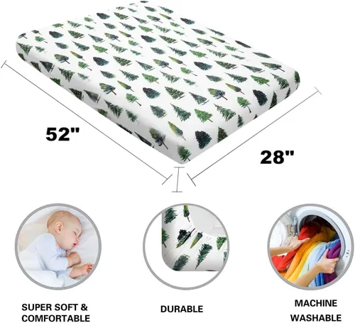 Miniatura 7 de Juego de 4 sábanas ajustables unisex para cuna, diseño de animales del bosque del bosque, de madera, neutro, para bebés, niños o niñas, bosque