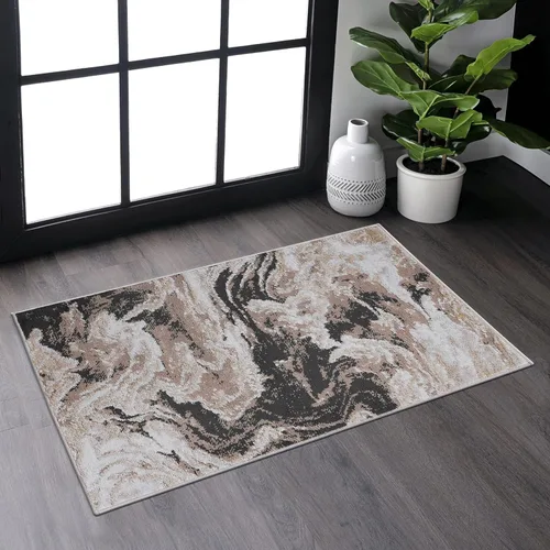 Miniatura 41 de NAAR PAYAS Collection - Alfombra de área de 6 x 9 pies, diseño de medallón crema y azul, no se desprende, resistente a las manchas, para sala