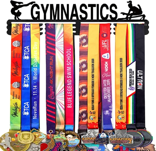 Miniatura 23 de Goutoports Estante de exhibición para colgar medallas, organizador personalizado de cinta de premios para corredores de carreras deportivas, placas
