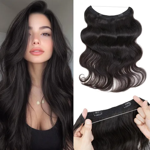 Miniatura 17 de Extensiones de cabello en aureola de cabello humano real, Extensión de cabello Halo 100% cabello humano, Extensiones de cabello con alambre, Lacio