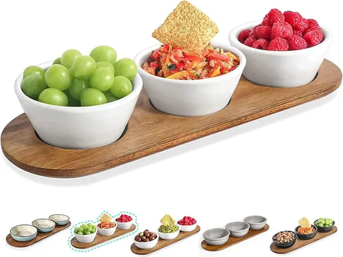 Miniatura 8 de Artena Juego de 6 Tazas de 177ml de Cerámica Sólida Turquesa para Chips y Dip con Bandeja de Madera de Acacia, Tazas de Servir Pequeñas de 11.4cm