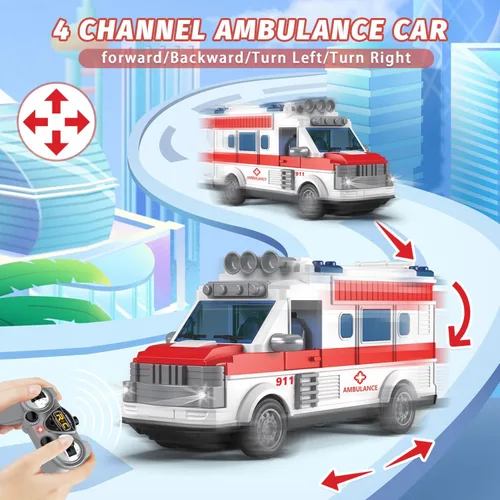 Miniatura 2 de Dollox Ambulancia de control remoto de 1/30, 2.4G RC Play Car Toy 4 Canales, vehículos eléctricos de ambulancia de emergencia con luces, puerta
