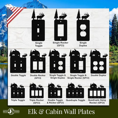 Miniatura 5 de Elk & Cabin - Placa de pared para interruptor de luz triple (GFCI), color negro, fabricada en Estados Unidos