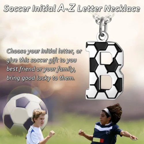 Miniatura 2 de AIAINAGI Collar de fútbol con letra A-Z para niños dije de fútbol de acero inoxidable cadena de plata de 22 pulgadas regalo de fútbol personalizado