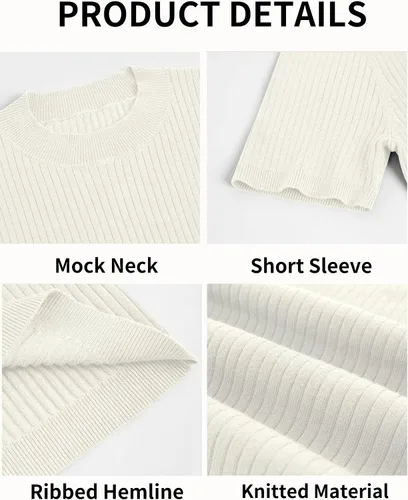 Miniatura 4 de Pretifeel Suéter de manga corta para hombre, cuello alto, básico, liso, ajustado, de punto