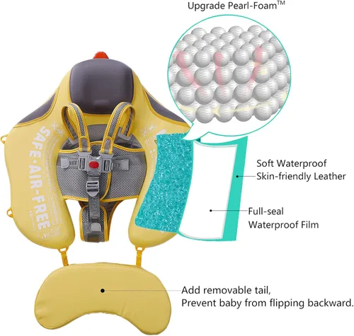 Miniatura 2 de Mambobaby Flotador de natación para bebé con toldo, flotador de bebé sólido no inflable, material de cuero suave impermeable y agradable a la piel