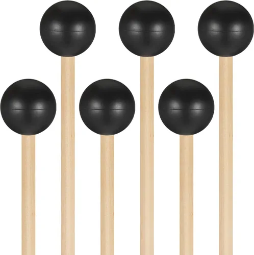 Boao 6 piezas de mazo de goma de percusión xilófono de palitos de glockenspiel, palitos de tambor con mango de madera, mazo de goma, kit de