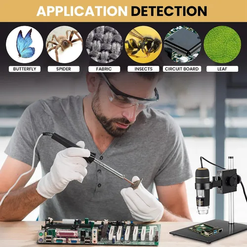 Miniatura 7 de Amscope UTP200X003MP Microscopio USB digital de 2 MP, aumento 10X-200X, fuente de luz LED incorporada, soporte de mesa, incluye CD de software, negro