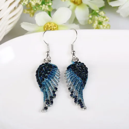 Miniatura 3 de Ever Faith aretes con forma de alas de ángel, de gancho, vidrio austriaco, de tono plateado