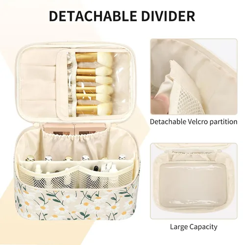 Miniatura 3 de OCHEAL Makeup Bag,Travel Makeup Organizer Bag, Cute Cosmetic Bags for Women Girls Travel Toiletry Bag Traveling With Brush Slot And Divider-Floral
