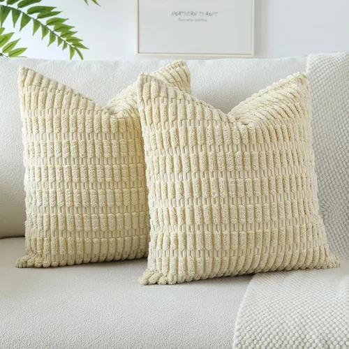 Miniatura 21 de OTOSTAR - Paquete de 2 fundas de cojín decorativas de pana suaves y a rayas estilo boho, fundas de cojín cuadradas para decoración del hogar, fundas