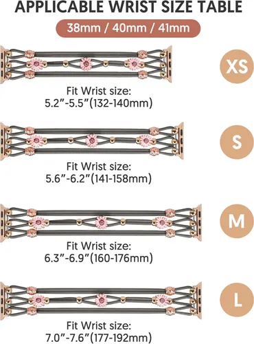 Miniatura 3 de TOYOUTHS - Pulsera floral compatible con Apple Watch de 1.65/1.61/1.57/1.49 pulgadas para mujer, correa de nylon elástica y trenzada con cuentas
