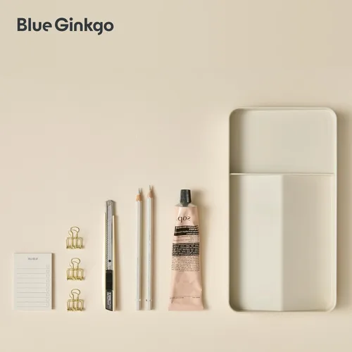 Miniatura 5 de BLUE GINKGO Bandeja de escritorio – Organizador fabricado en Corea para notas, bolígrafos, lápices y accesorios (doble cara, beige)