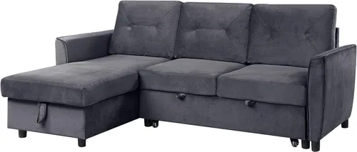 Miniatura 5 de Lilola Home Hudson - Sofá cama modular reversible de terciopelo gris oscuro de 83 pulgadas con diván de almacenamiento, cama extraíble, asiento