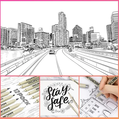 Miniatura 7 de KERIFI Micro-Pen - Bolígrafos de tinta fineliner, paquete de 12 bolígrafos de dibujo de punta fina, impermeables, tinta de archivo, multiliner