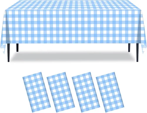 Miniatura 22 de Paquete de 2 manteles a cuadros blancos y negros de 54 x 108 pulgadas, desechables, de plástico, con bandera de carreras, impermeable, rectangular