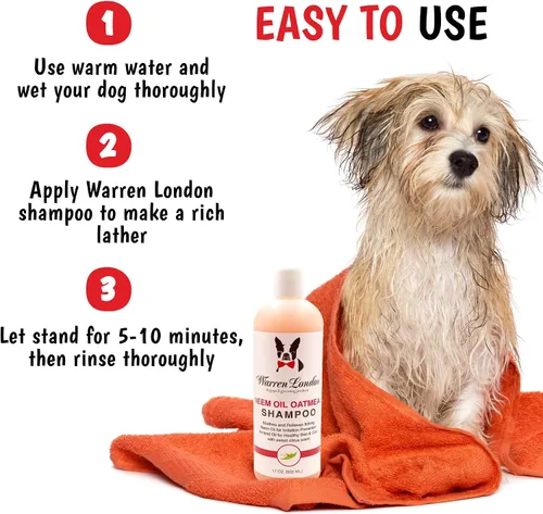 Miniatura 4 de Warren London Champú para perros con aceite de neem con harina de avena, fórmula hipoalergénica, hidratante y para aliviar la picazón, suave