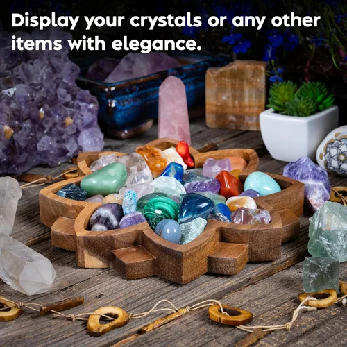 Miniatura 3 de Bandeja de exhibición de cristal Lotus – Muestra tus gemas, piedras curativas y tesoros – Cuenco de madera para rocas de 8 x 8 pulgadas, soporte