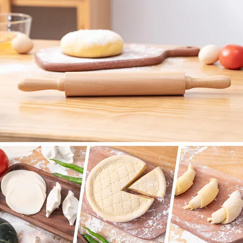 Miniatura 6 de AISOSO Esterillas de rodar para hornear, rodillo de madera de 15.75 pulgadas con asas, rodillo de masa clásico antiadherente para fondant, pizza