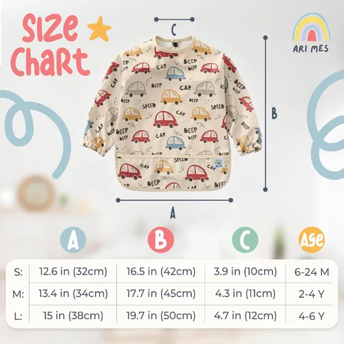 Miniatura 5 de ARI MES Baberos impermeables de manga larga para bebés para comer - Arcoíris, pequeño - Vestible, cubretodo para niño pequeño, babero de manga