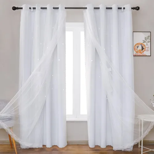 Miniatura 8 de UNISTAR - 2 paneles de cortinas opacas y transparentes con estrellas para dormitorio de niñas, niños, habitación de bebé, cortinas de doble capa