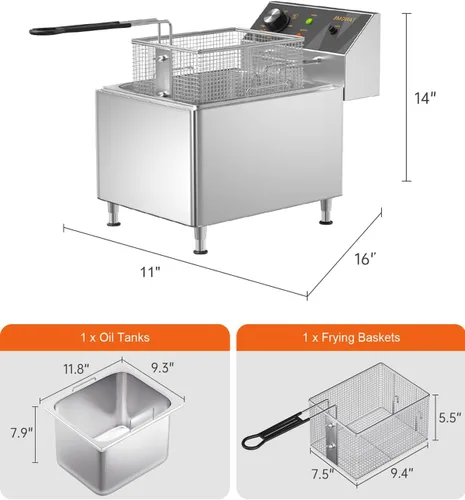 Miniatura 7 de TANGME Freidora Profunda con Cesta Individual, Freidora Eléctrica de Encimera de 1750W 12.7Qt Freidoras Profundas Comerciales de Gran Capacidad