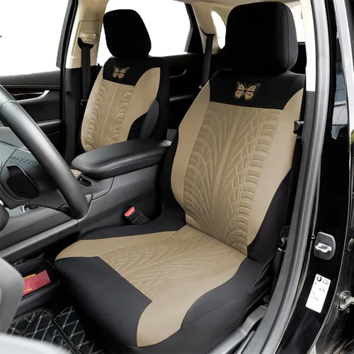 Miniatura 5 de BESULEN Fundas de asiento delantero de automóvil, paquete de 2 protectores de asiento automotriz de mariposa, accesorios para el interior del Beige