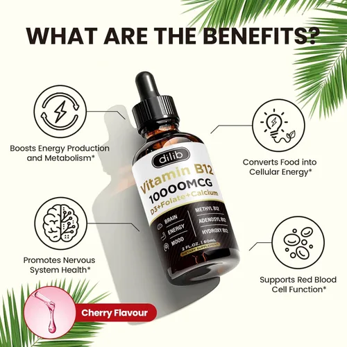 Miniatura 8 de Complejo de vitamina B12 de 10000 mcg Suplemento sublingual triple líquido B-12 gotas Mezcla de metilcobalamina y adenosilcobalamina e hidroxo