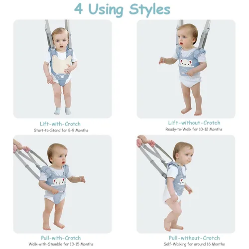 Miniatura 5 de Arnés de mano para caminar para bebé, cinturón ajustable para niños pequeños, arnés para caminar de pie, ayudante de aprendizaje con entrepierna Azul