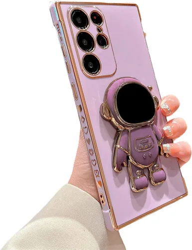 phylla Funda de teléfono para Samsung Galaxy S22 Ultra de 6.8 pulgadas, funda de teléfono con soporte de astronauta chapado de lujo con bonito