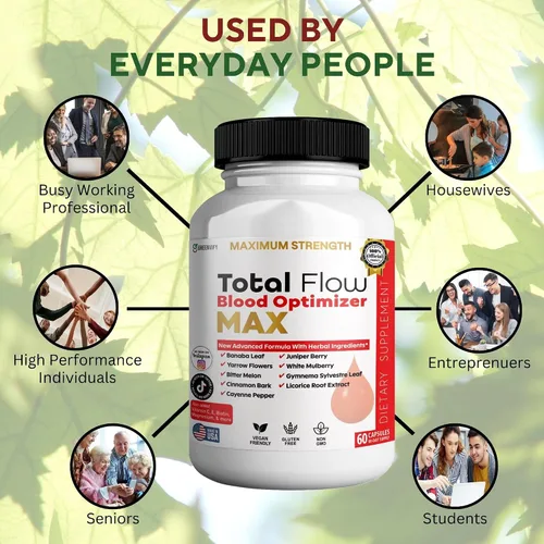 Miniatura 2 de Total Flow Blood Optimizer Max, 60 cápsulas vegetales, suplemento de apoyo de sangre con vitaminas y hierbas (1)