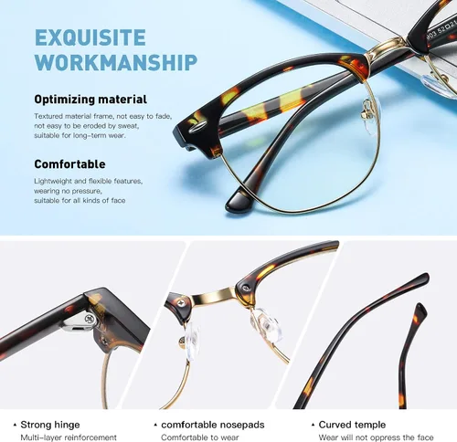 Miniatura 4 de Gafas de bloqueo de luz azul para mujer/hombre, lentes de luz azul para computadora para mujer/hombre A07-marco de tortuga