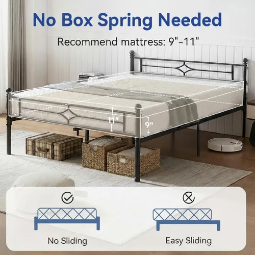 Miniatura 8 de Susalt - Base de cama metálica tamaño individual de 14 pulgadas con cabecero/Base de colchón resistente y de trabajo pesado/No necesita