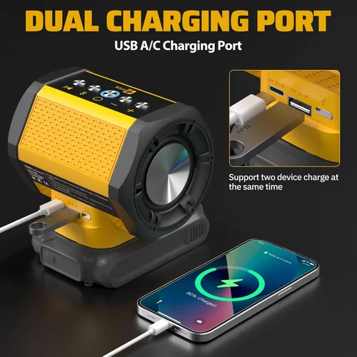Miniatura 7 de Altavoz Bluetooth apto para batería DeWALT de 20 V Max con carga USB-A/C para campamento y fiestas (batería no incluida)