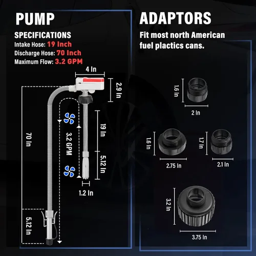 Miniatura 9 de Nitigo Bomba de transferencia de combustible con sensor de parada automática y protección contra fugas (3.2 GPM), bomba de transferencia portátil