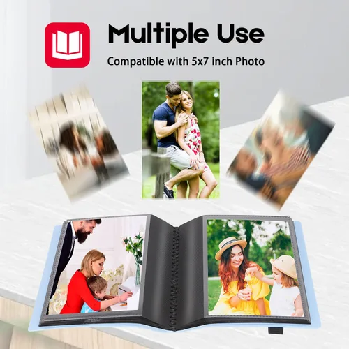 Miniatura 2 de Paquete de 2 álbumes de fotos de 5 x 7 con capacidad para 64 fotos, páginas interiores negras con banda elástica fuerte, álbum de fotos pequeño de 5