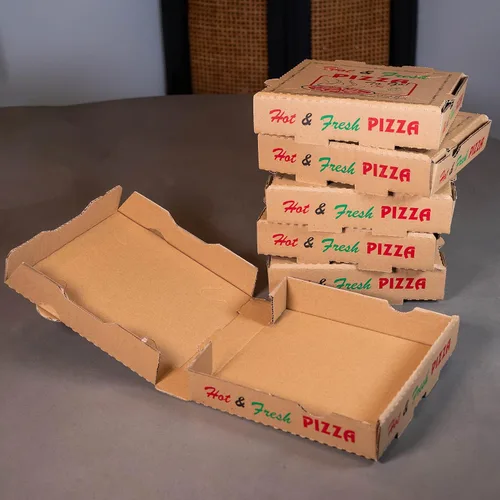 Miniatura 5 de Paquete de 50 cajas de pizza con estampado de 4 colores para pizza caliente y fresca, color marrón (8 x 8 pulgadas)