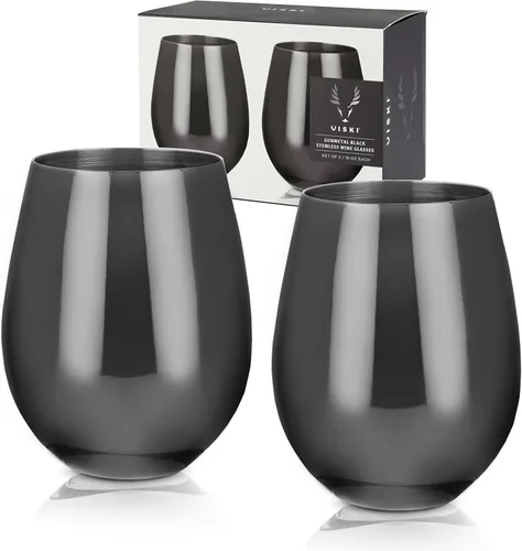 Viski Copas de vino de acero inoxidable Gunmetal, vasos de vino modernos, copas elegantes para vinos tintos y blancos, regalos de boda, vacaciones,