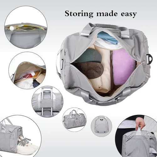 Miniatura 5 de YESYBC Bolsa de viaje de gimnasio para mujeres y hombres, bolsa de transporte para fin de semana para mujeres con compartimento para zapatos