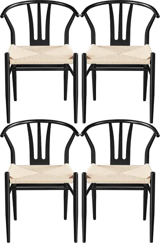 Miniatura 12 de Topeakmart Juego de 2 sillas de comedor de metal, sillas industriales de respaldo alto, sillas de comedor modernas de mediados de siglo, color negro