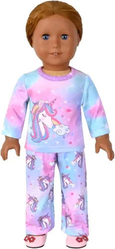 Miniatura 13 de QPANCY Conjunto de pijamas a juego para niñas y muñecas, pijamas de manga larga para otoño e invierno