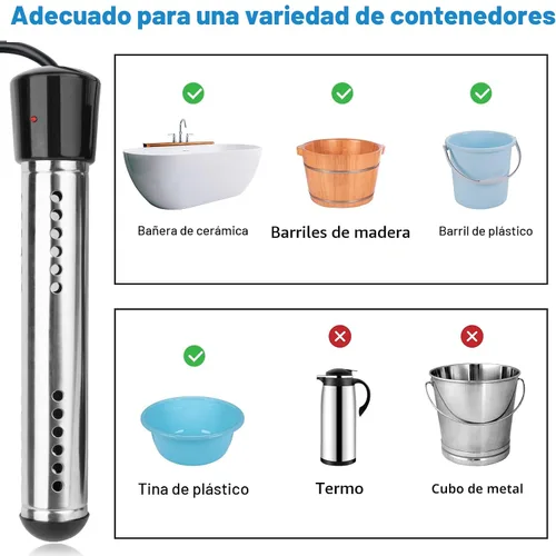 Miniatura 5 de Calentador de Agua de Inmersión Eléctrico, Calentador de Agua Caliente Portátil de 2000W con Protector de Acero Inoxidable 304 y Termómetro LCD