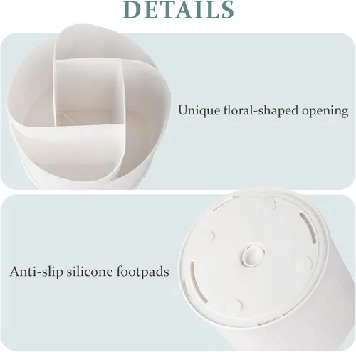 Miniatura 3 de Anyoifax Organizador Giratorio de 360 Grados para Brochas de Maquillaje con 5 Ranuras, Portabrochas de Maquillaje en Forma de Flor Blanco