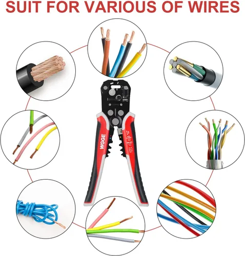 Miniatura 5 de WGGE WG-014 pelacables autoajustable con aislamiento, para pelar cables desde AWG 10-24, strippers automáticos con cortadores y buclera de 8