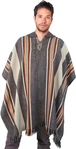 Miniatura 2 de Gamboa Alpaca Wool Poncho Men Panchos Mexican with Hood Adult Cowboy and Western Hippie Poncho para Hombre
