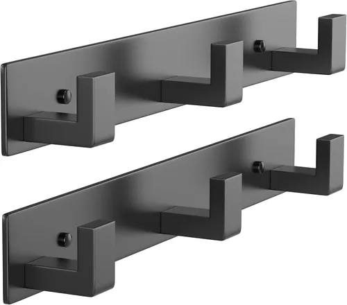 Miniatura 18 de PMMASTO Perchero montado en la pared, 3 ganchos de pared en forma de T para colgar, riel de ganchos para abrigos de acero inoxidable resistente